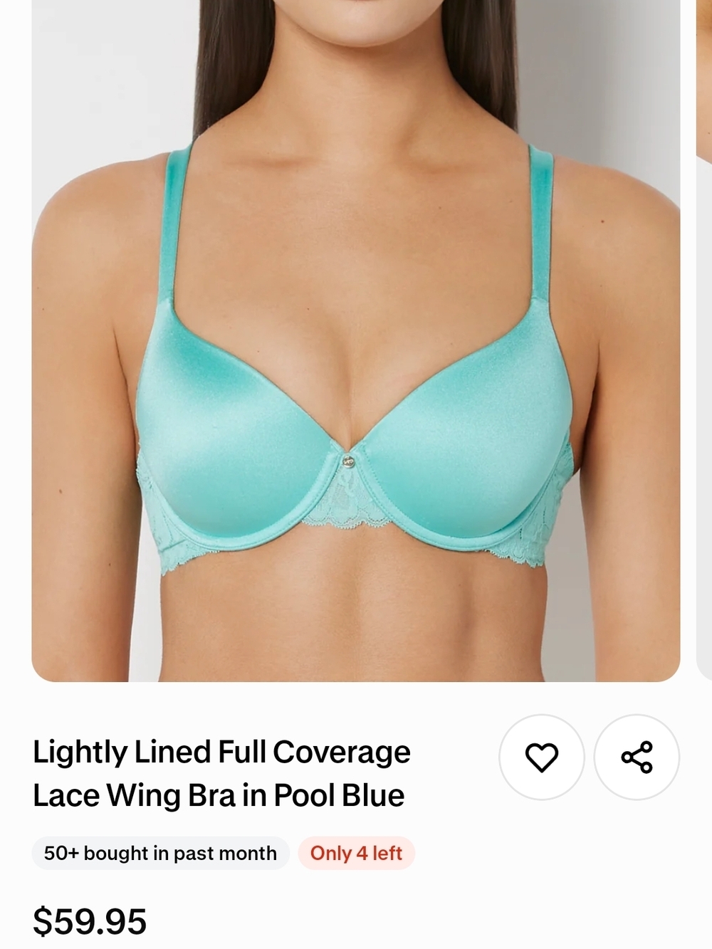 Lightly Lined Full Coverage Lace Wing Bra - Pool Blue Matching Underwear Include